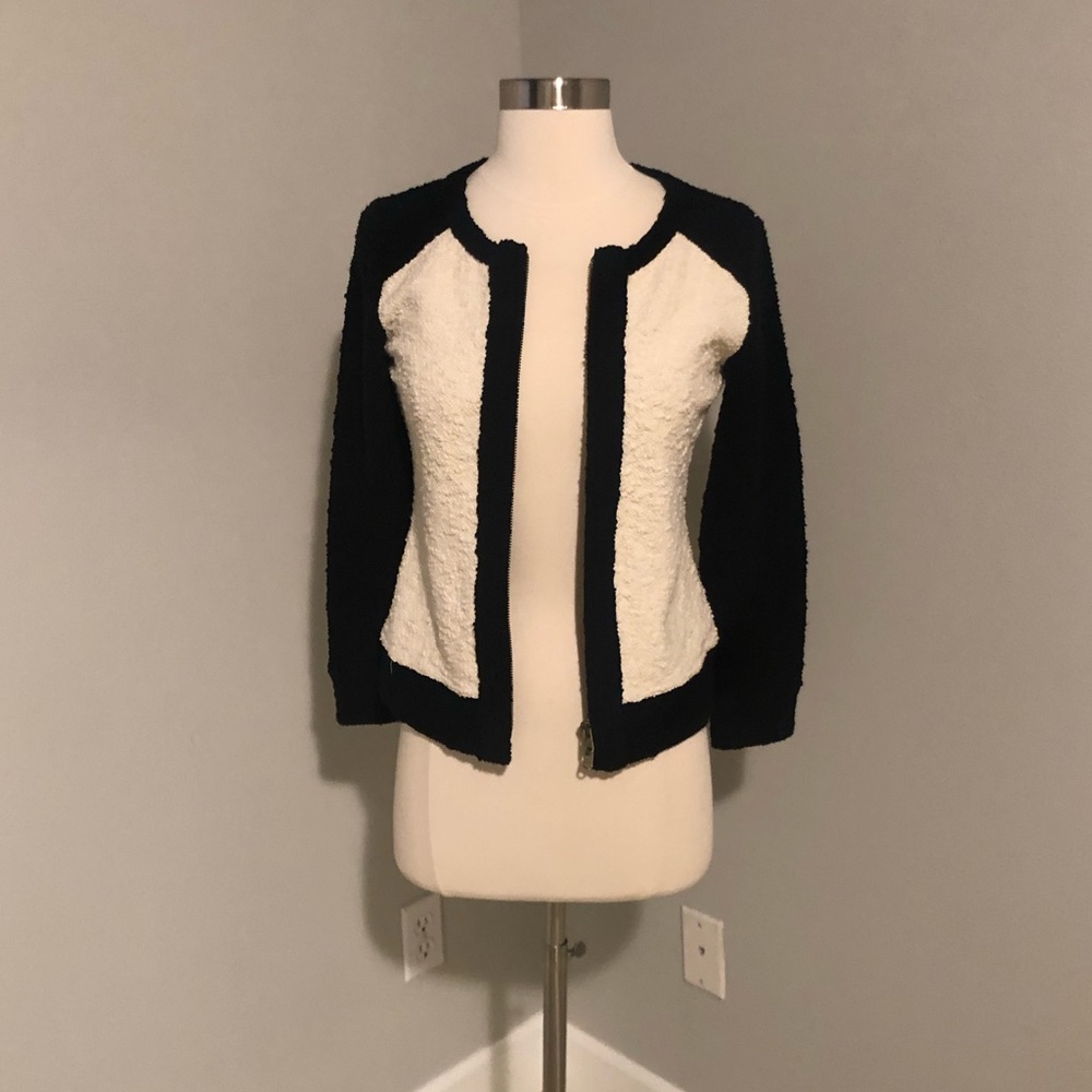 Jcrew white black zip up cardigan jacket xs